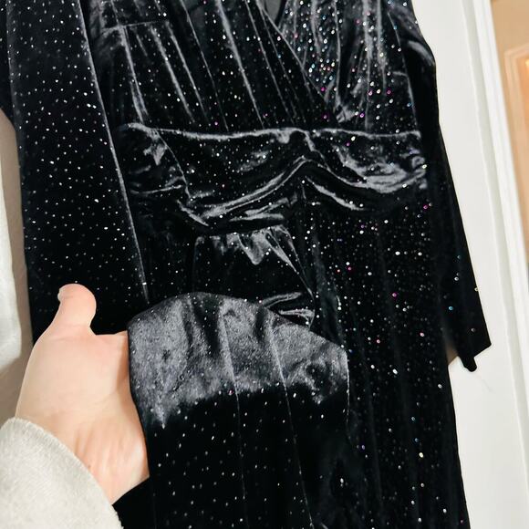 NISSA Black Velvet Crystal Embellished Sparkle Waist Strap Mini Dress Size US 10 - Picture 12 of 16